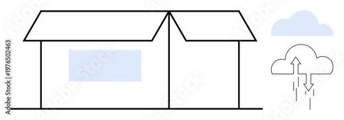 Green building. Green building structures emphasizing sustainability and technology with cloud integration. Green building innovations for eco-design, energy efficiency, and smart architecture