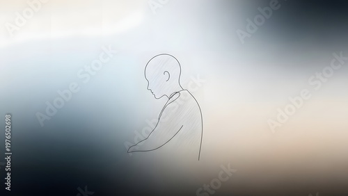 Minimal line sketch of a person on blurred background.