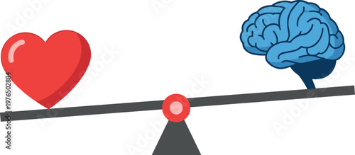 A heart and brain balancing on a seesaw on transparent background