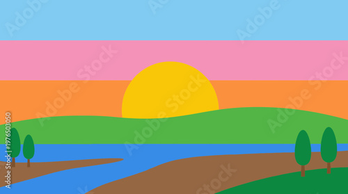 Sun Rising Over Horizon Landscape