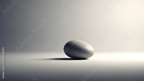 Minimalist smooth stone resting on a shadowed surface with soft lighting.