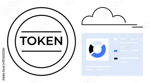Digital token concept. Digital tokens are vital for secure transactions and blockchain technology. Digital tokens integrate with cloud computing and data visualization. For technology, finance, data