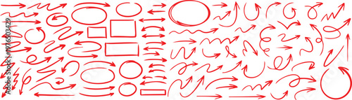 Arrows Galore: A collection of various red arrows pointing in all directions, shapes and sizes. Symbolizing direction, guidance, and movement.