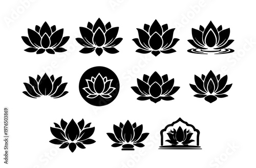 set icons lotus vector illustration 