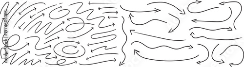 Directional Array: A comprehensive collection of hand-drawn arrows in various styles, perfect for illustrating direction, movement, and navigation.