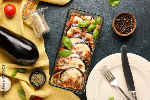 Baking dish with eggplant s...