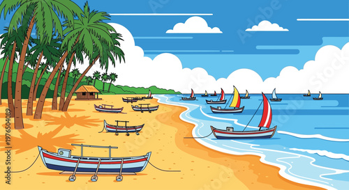 boats on a sandy beach shore.