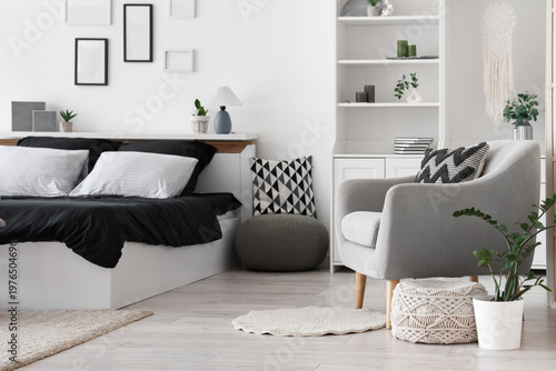 Interior of bedroom with ar...