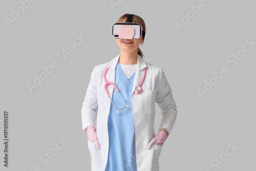 Female doctor in VR glasses...