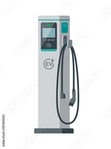 An electric vehicle charging station stands tall. Designed for modern eco-friendly transport, ready to serve electric car owners