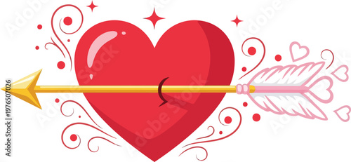 Red heart pierced by golden arrow.