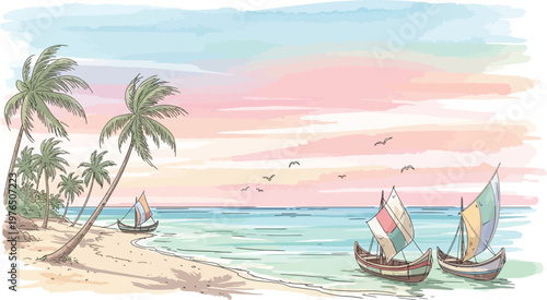 Sailing Boats on Calm Water.