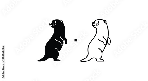 Otters Black and White Iconic Animal Designs Vector