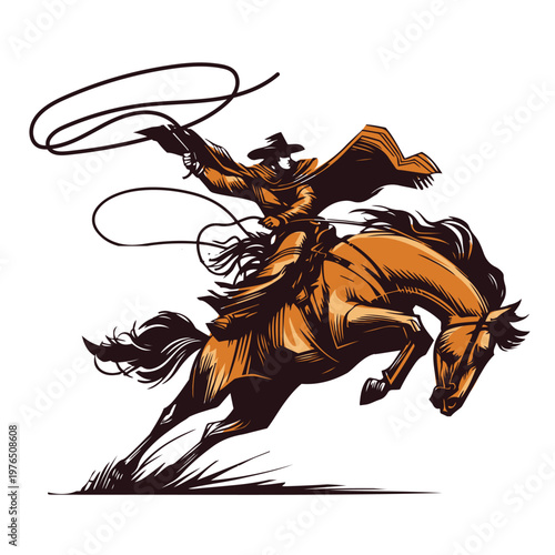 Cowboy on a rearing horse with a lasso