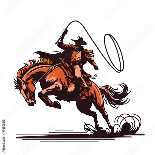 Cowboy riding a horse and swinging a lasso