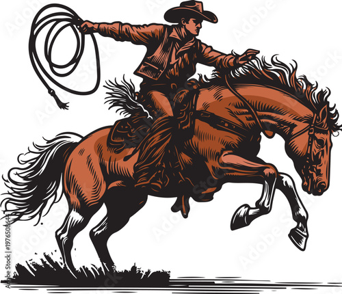 Cowboy on horseback with lasso