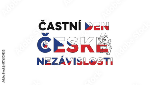 Close-up of a Czech patriotic text with flag colors on a white background.