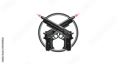 Crossed Pistols Firing with Smoke and Flames Emblem