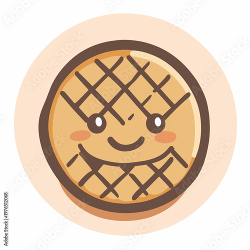 A smiling waffle cartoon character with grid pattern and rosy cheeks