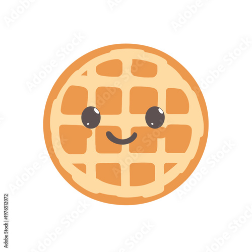 A smiling breakfast food illustration with a waffle-shaped face, and two cute round eyes