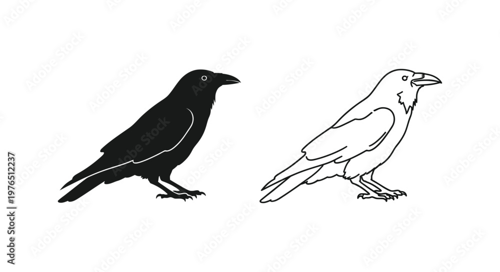 Obraz premium Black and White Crow Silhouette Vector Art Vector