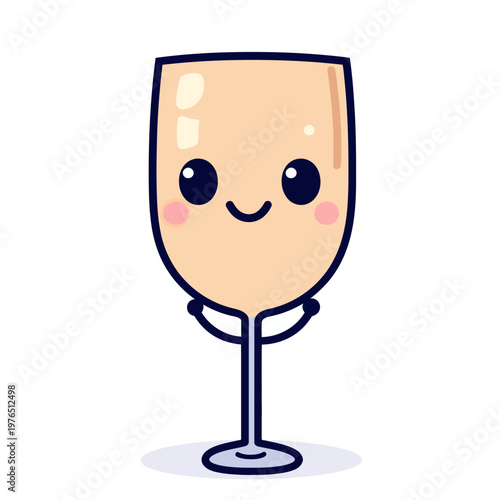 Adorable cartoon glass with big eyes, rosy cheeks, and happy smile. It is on a white background