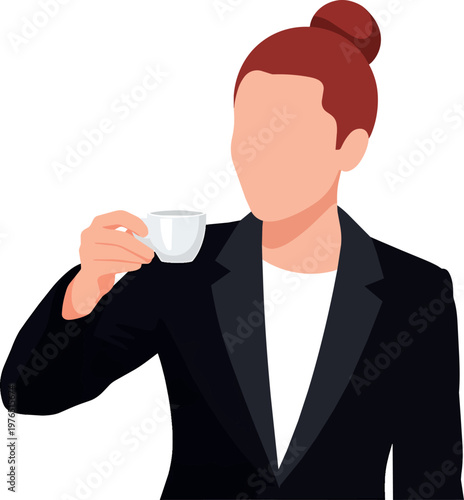 Professional Businesswoman in Suit Drinking Coffee or Espresso Vector