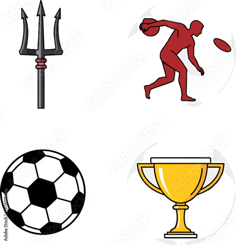 Vector Collection of Sports Symbols Soccer Ball Trophy and Trident