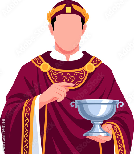 Ancient Roman Emperor with Silver Chalice in Purple Royal Robe