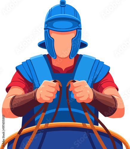 Ancient Roman Chariot Driver in Blue Armor Vector Illustration