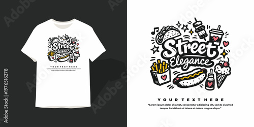 Street Elegance Fast Food Doodle T-Shirt Design