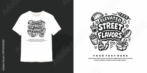 Elevated Street Flavors Street Food Doodle T-Shirt Design