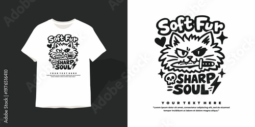Soft Fur Sharp Soul Edgy Cat T-Shirt Design