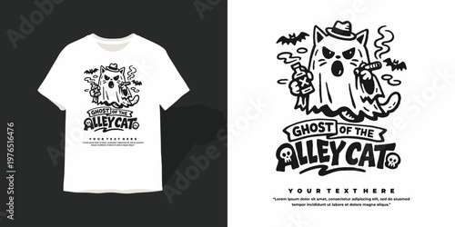 Ghost of the Alley Cat Cartoon T-Shirt Vector Design
