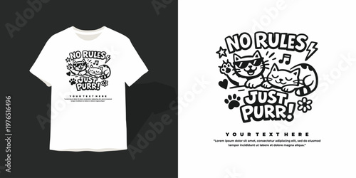 No Rules Just Purr Cartoon Cat T-shirt Design