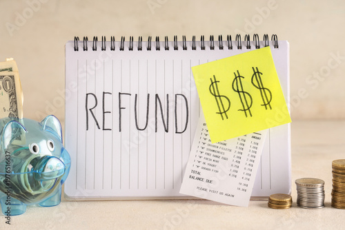 Piggy bank with money, rece...