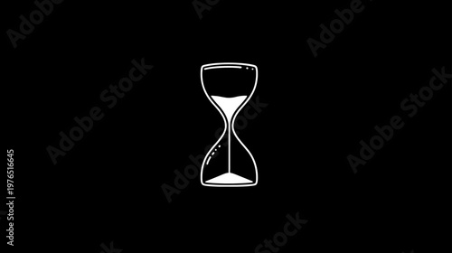 Hourglass icon with sand falling on a black background, symbolizing time passing, countdown, urgency, and deadlines.