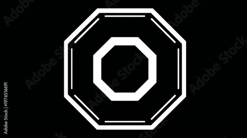 Abstract white octagonal geometric shape design on black background, modern minimalist pattern, clean graphic element