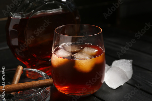 Glass of rum with ice cubes...