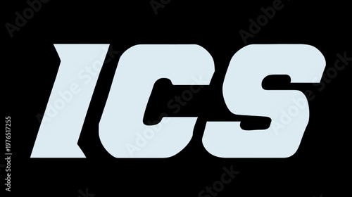 Clean, bold, and italicized 'ICS' letters in a modern sans-serif font against a solid black background, typographic design.