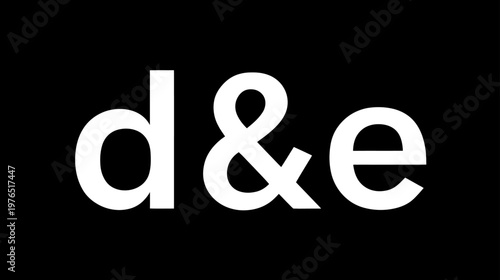 Minimalist typography design featuring white lowercase letters 'd', ampersand, and 'e' on a solid black background.