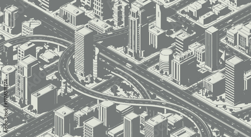 Cityscape with Elevated Highway.