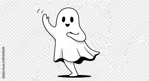 Happy cartoon ghost character dancing.