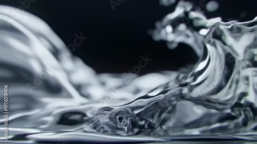 Abstract image of swirling, metallic fluid against a dark background, smooth textures