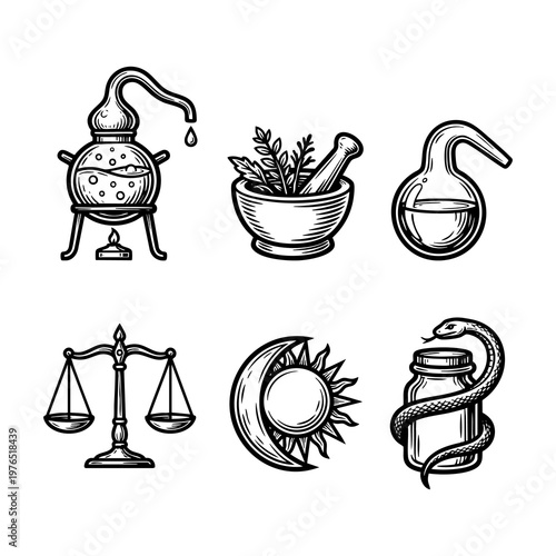 Medieval Apothecary And Alchemy Icon Set