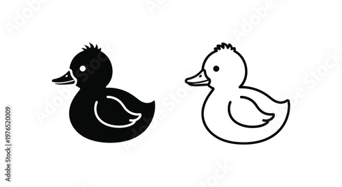 Black And White Duckling Duo Minimalist Design Vector