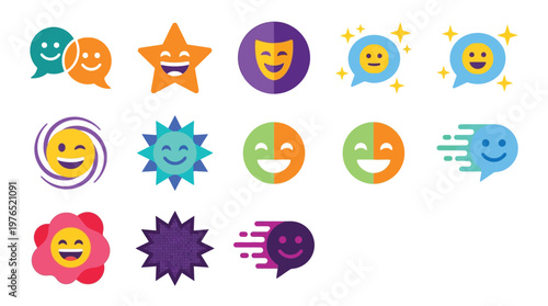 A vibrant collection of diverse emoji icons representing various emotions and communication styles, presented in a clean, flat design.