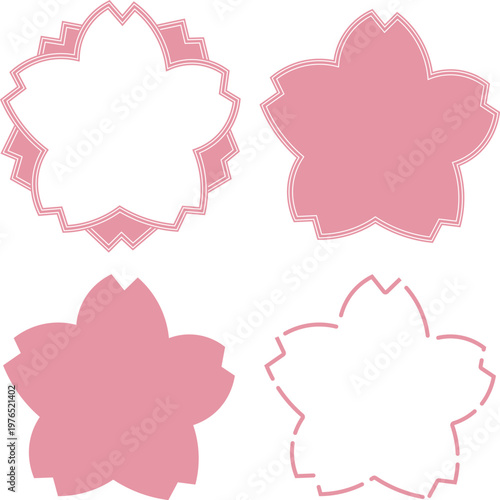 4種類の桜フレームセット（春のイベント・お祝い・タイトル枠・あしらい・色変更可）