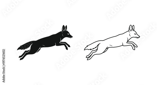 Fox Running Silhouette Designs Comparison Vector