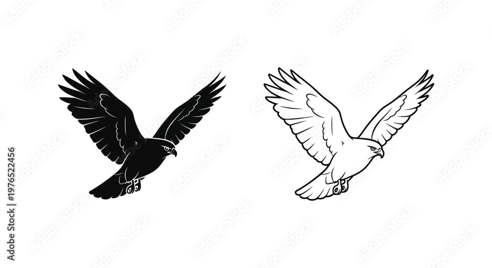 Obraz premium Symbolic Birds Raven Dove Vector Illustrations Vector